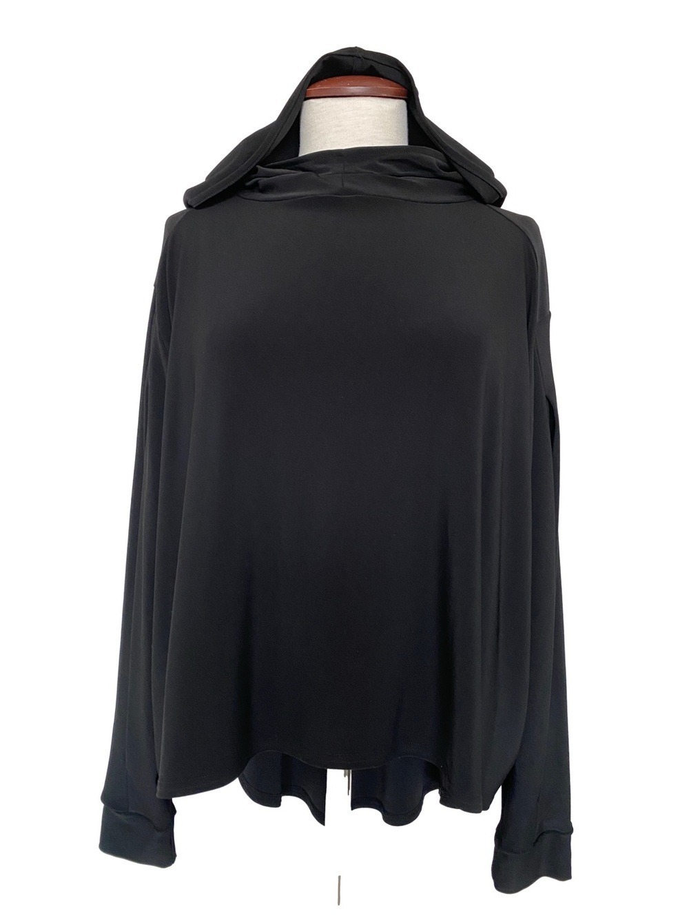 Sympli Black Flowy Hoodie Top pleated Sleeves Sz 12